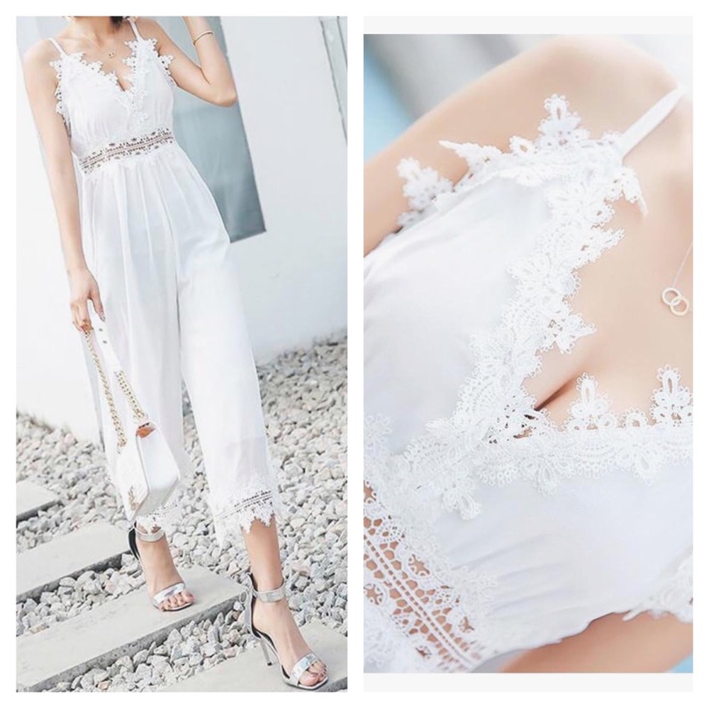 White Sheer Floral Chiffon Lace Romper/Jumpsuit
